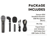 Samson Q2U Handheld Dynamic USB Microphone Recording and Podcasting Pack (Black)