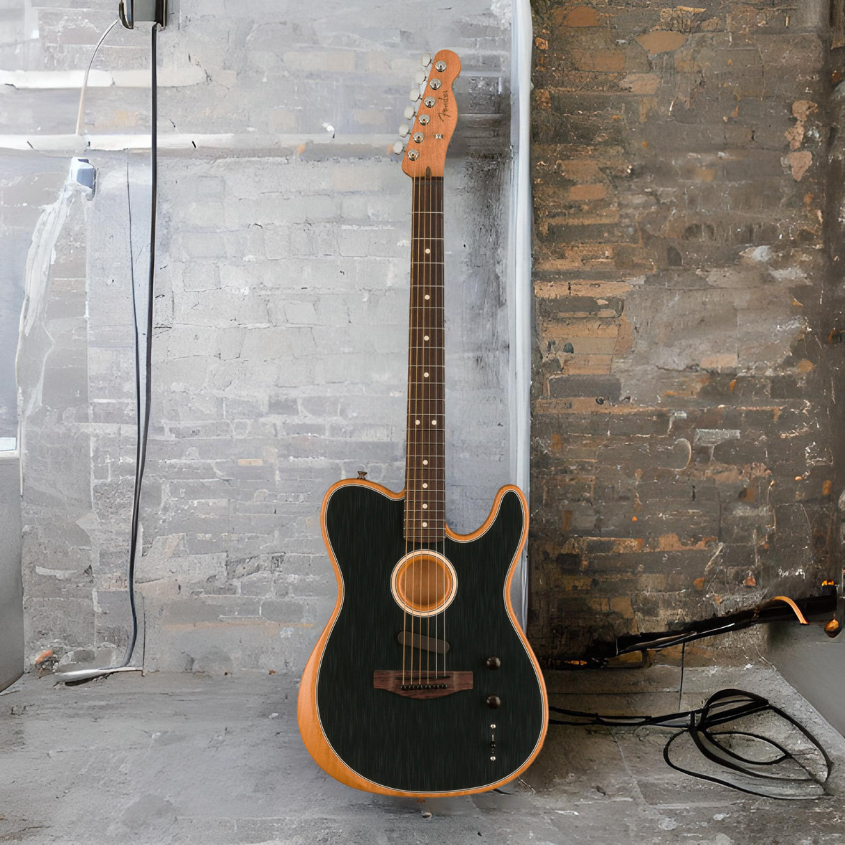 Fender Acoustasonic Player Telecaster 6-String Acoustic-Electric Guitar (Black)