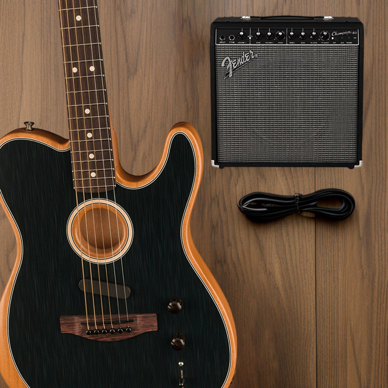 Fender Acoustasonic Player Telecaster 6-String Acoustic-Electric Guitar (Black)