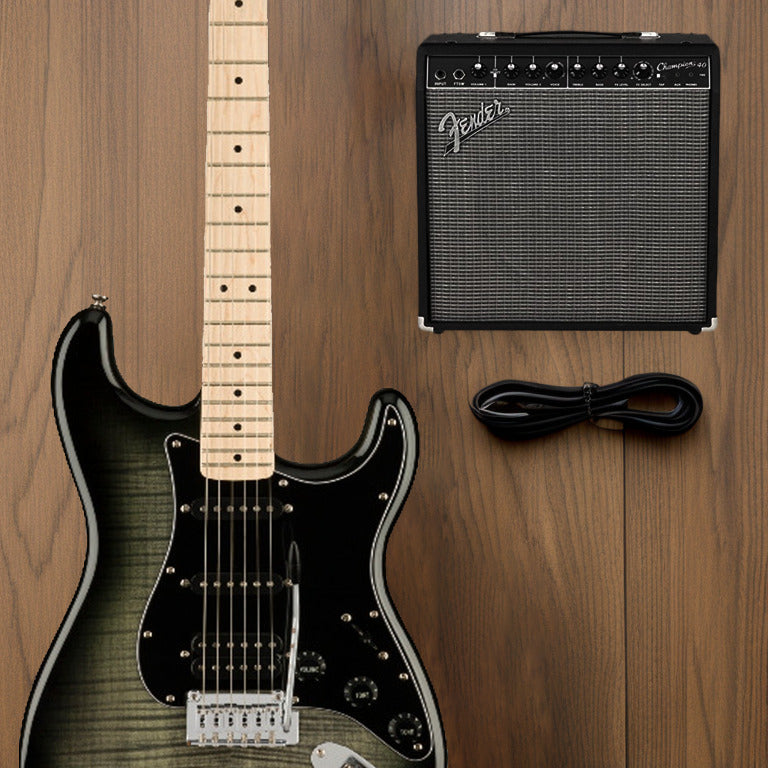 Squier Affinity Series Stratocaster FMT HSS Guitar (Black Burst)