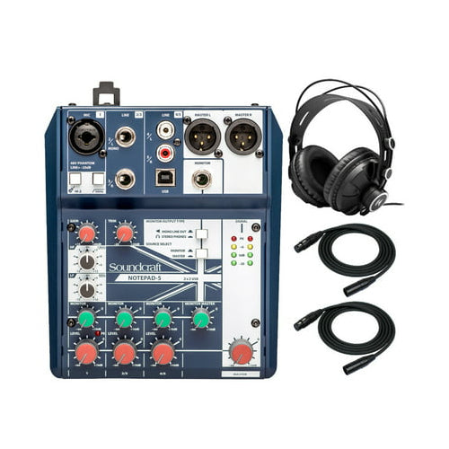 Soundcraft Notepad-5 Small-Format Analog Five-Channel Mixing Console Bundle