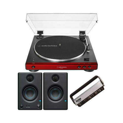 Audio-Technica AT-LP60X Bluetooth Turntable (Red) Bundle with Bluetooth Monitors