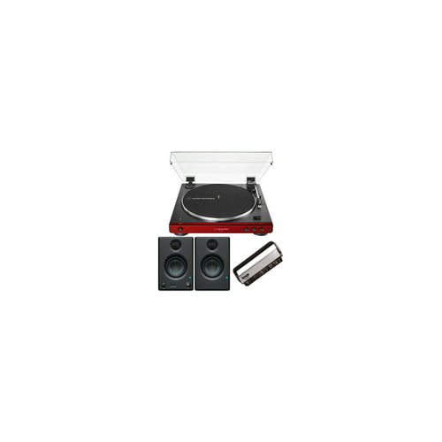 Audio-Technica AT-LP60X Bluetooth Turntable (Red) Bundle with Bluetooth Monitors