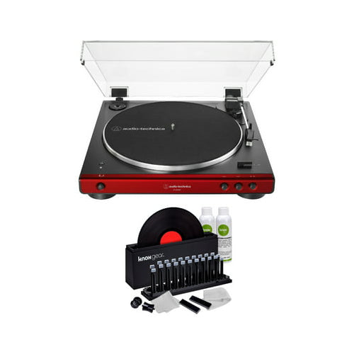 Audio-Technica AT-LP60XBT Bluetooth Turntable (Red) with Knox Vinyl Cleaning Kit