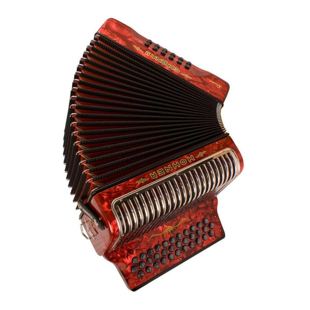 Hohner Corona Xtreme II 34 Button Bisonoric Accordion (FBbEb Keys, Pearl Red)