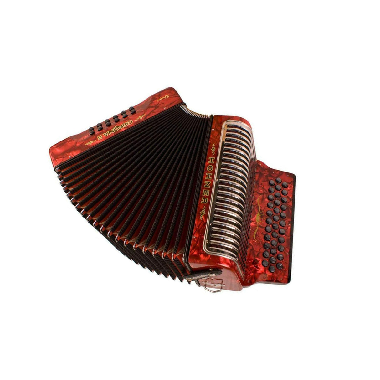 Hohner Corona Xtreme II 34 Button Bisonoric Accordion (FBbEb Keys, Pearl Red)