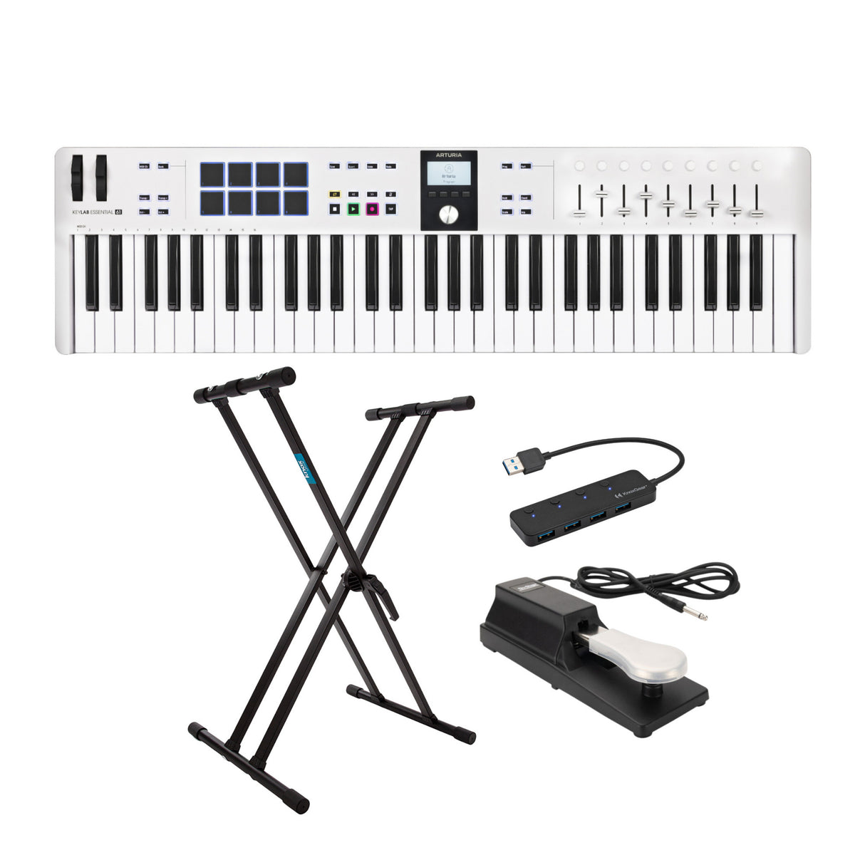 Arturia KeyLab Essential 61 mk3 MIDI Keyboard Controller with Stand Bundle