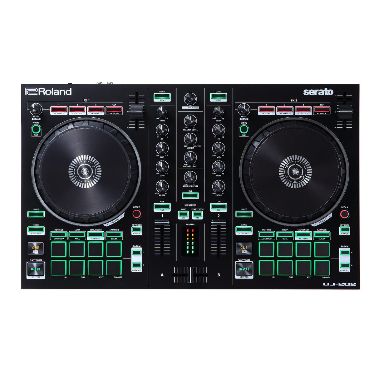 Roland DJ-202 Lightweight Design Two-Channel Four-Deck Serato DJ Controller (Open Box)