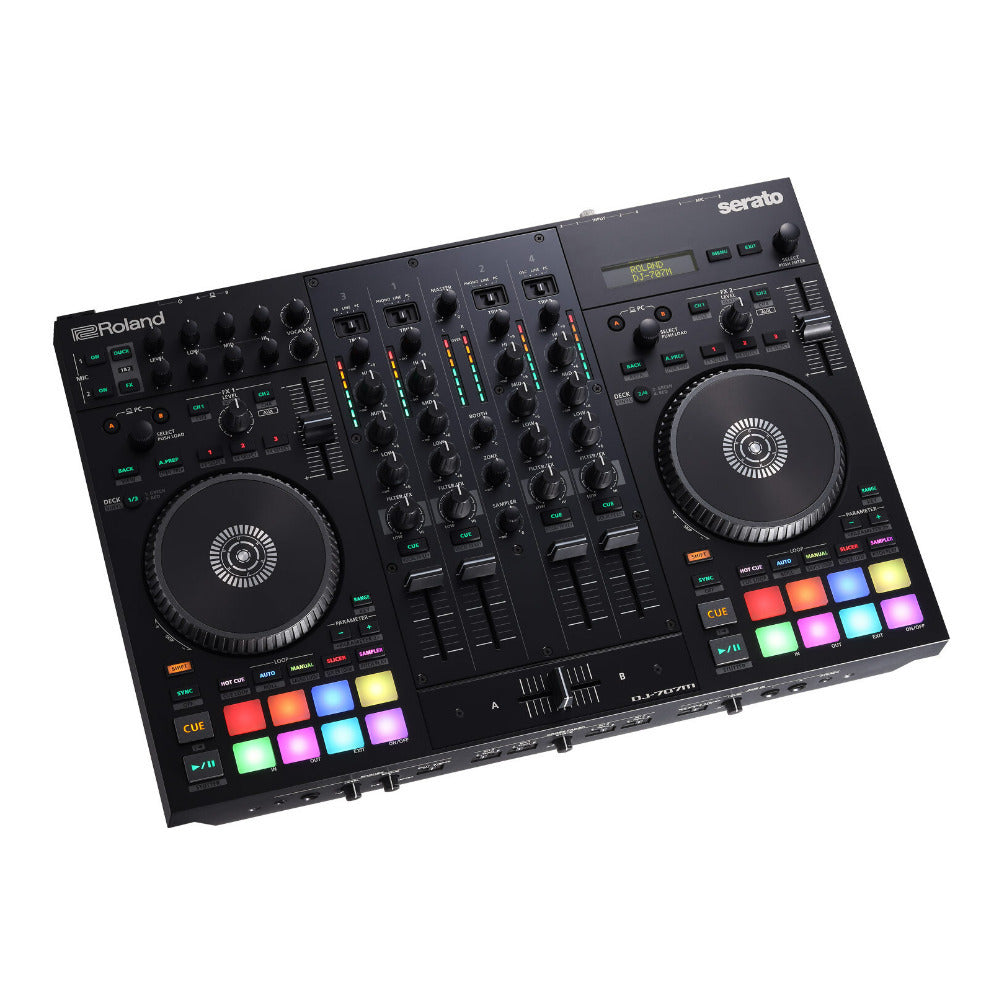 Roland DJ-707M Compact Rugged Mic Section Dual USB Ports Serato DJ Controller