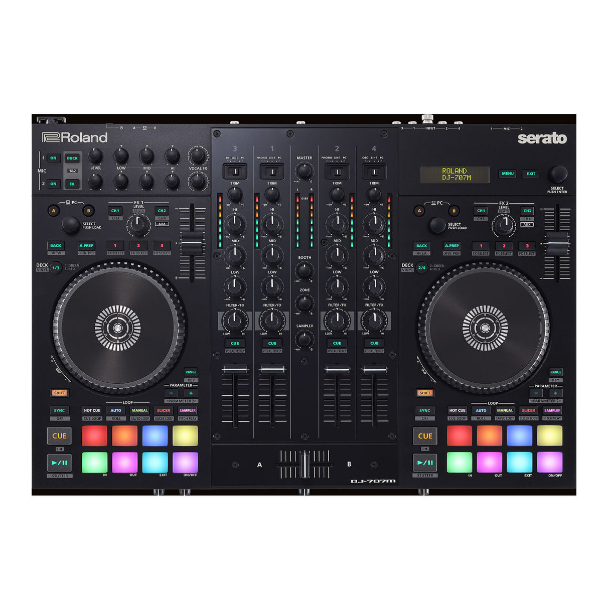 Roland DJ-707M Compact Rugged Mic Section Dual USB Ports Serato DJ Controller