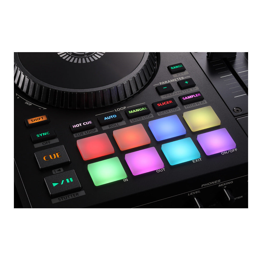 Roland DJ-707M Compact Rugged Mic Section Dual USB Ports Serato DJ Controller