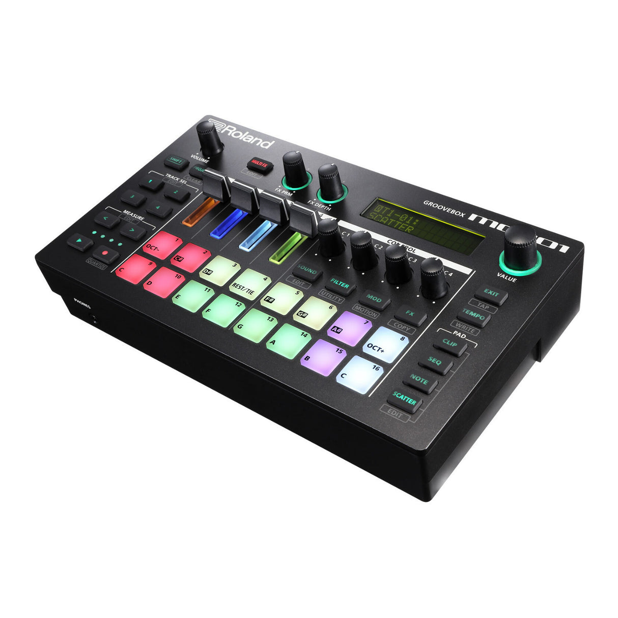 Roland MC-101 Compact Portable Four-Track 16 RGB Pads 64 Clips Groovebox