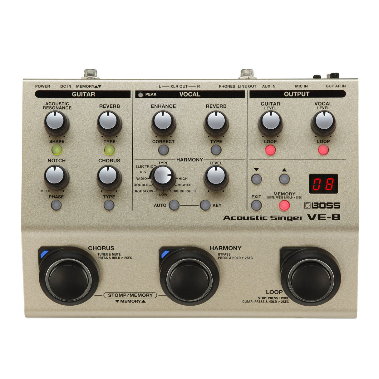 BOSS VE-8 Guitar Channel Create Harmonies Simple to Use Acoustic Singer Pedal