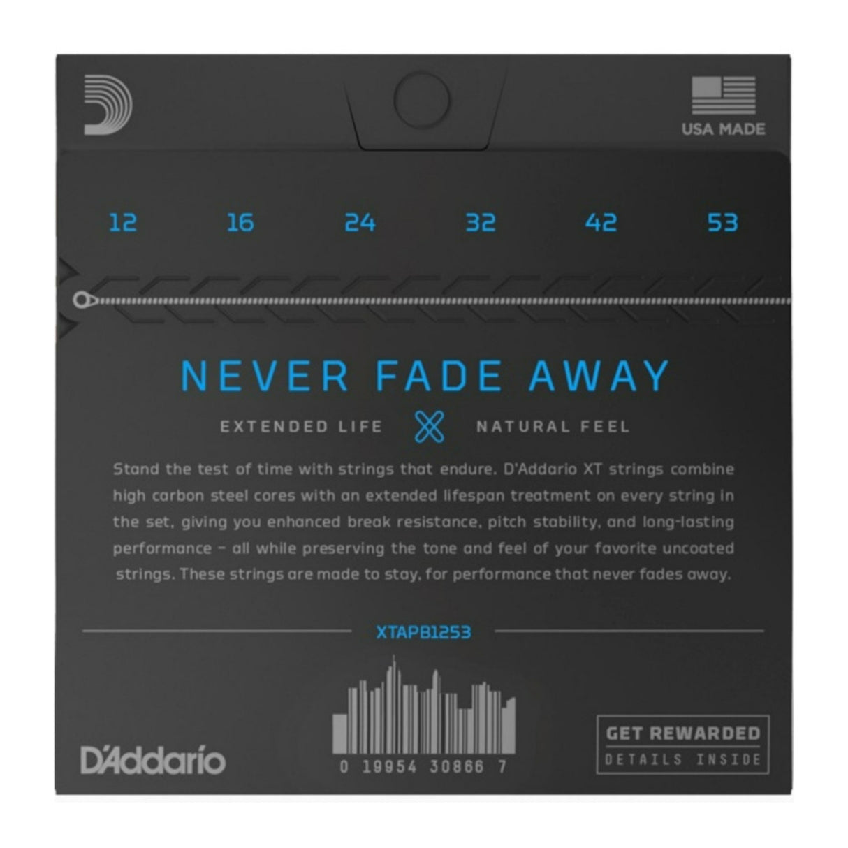 D'Addario XT 12-53 6-String Light Phosphor Bronze Coated Acoustic Guitar Strings