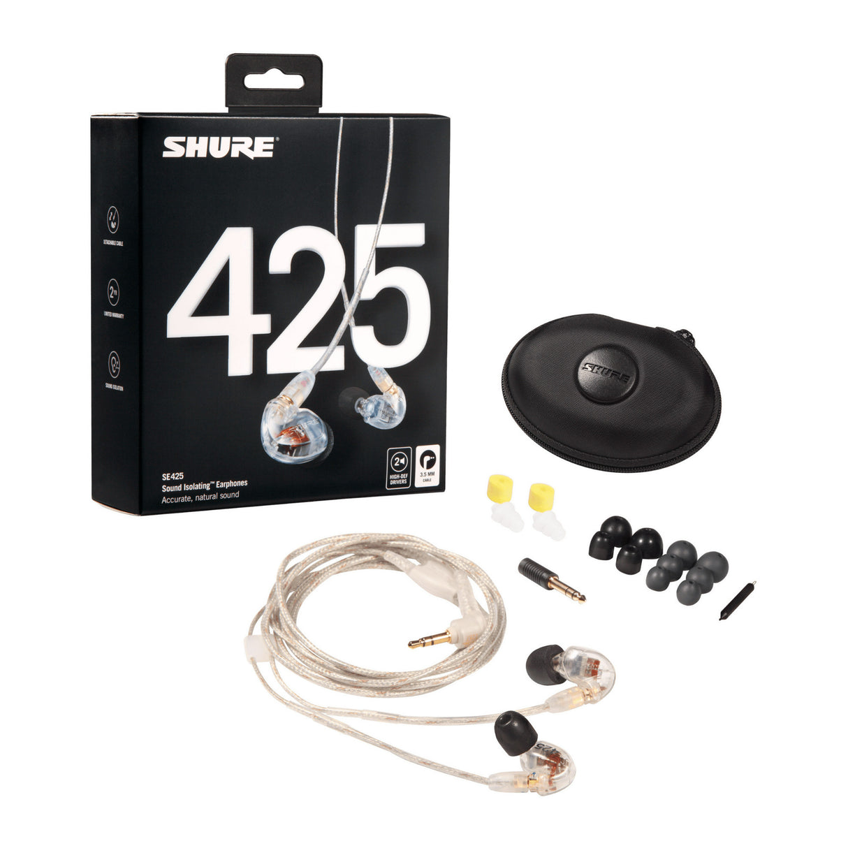 Shure SE425 Sound Isolating Earphones with 37 dB Noise Cancellation (Clear)