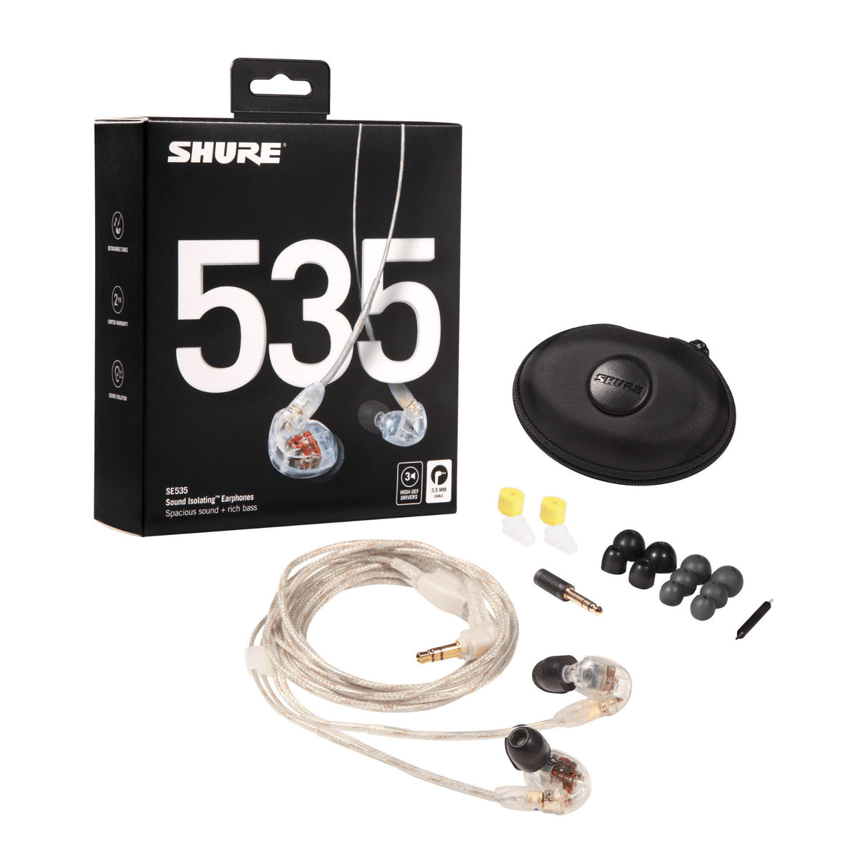 Shure SE535 Sound Isolating Earphones with 37dB Noise Cancellation (Clear)