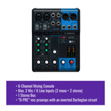 Yamaha MG06 6 Input Stereo Mixer with Microphone Stand and 3x XLR Cable Bundle