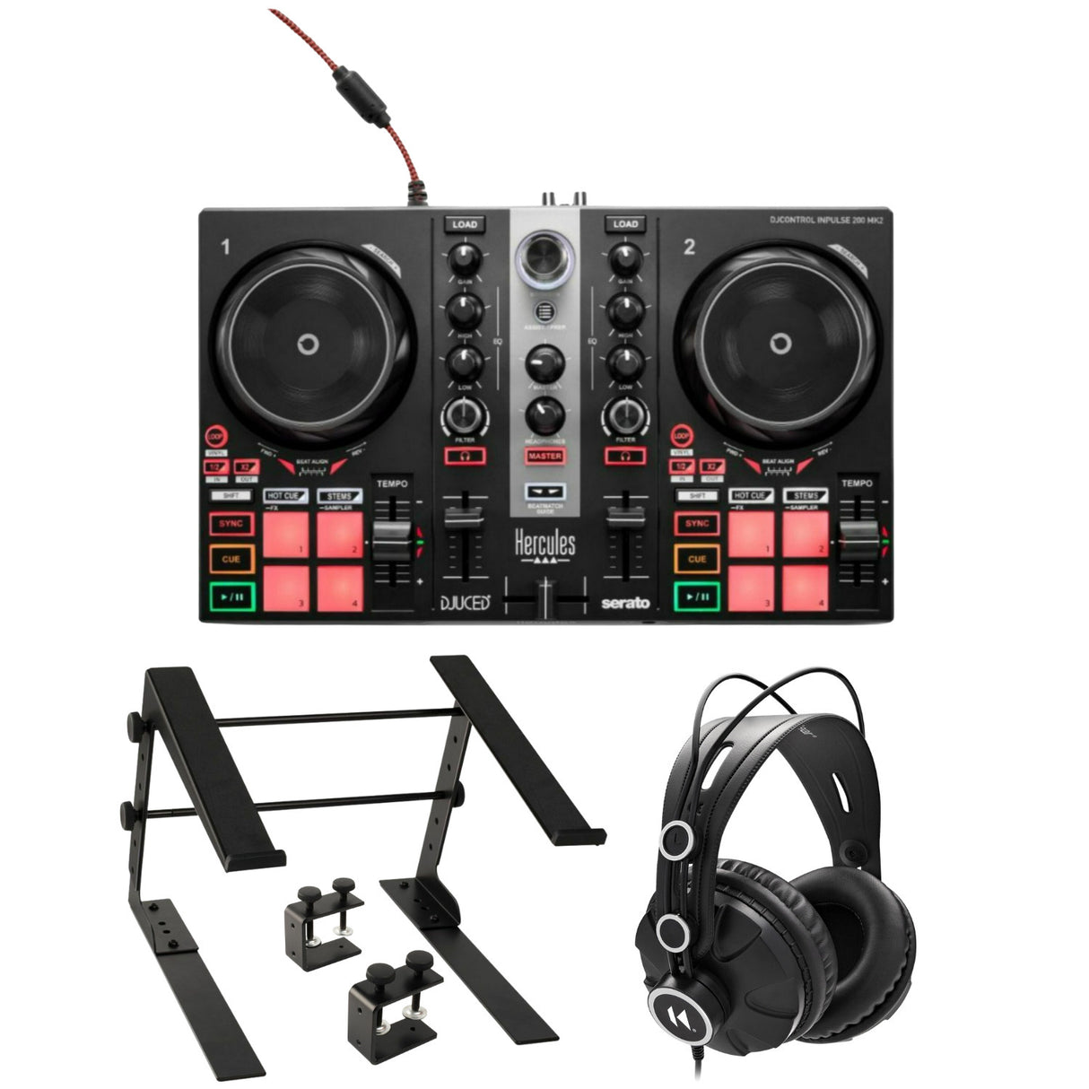 Hercules DJ Control Inpulse 200 MK2 2-Channel DJ Controller w/Stand Bundle