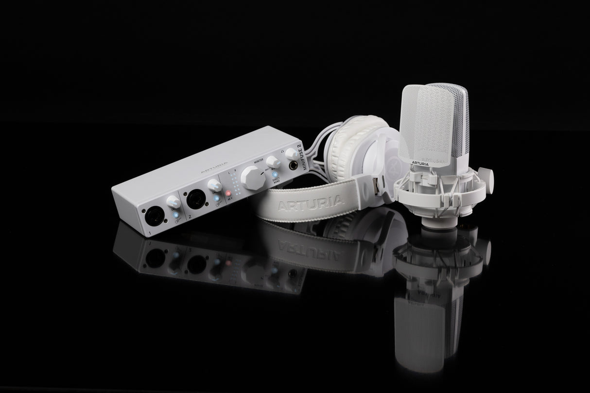 Arturia MiniFuse Recording Pack, White with EF1 Headphones and CM1 Microphone