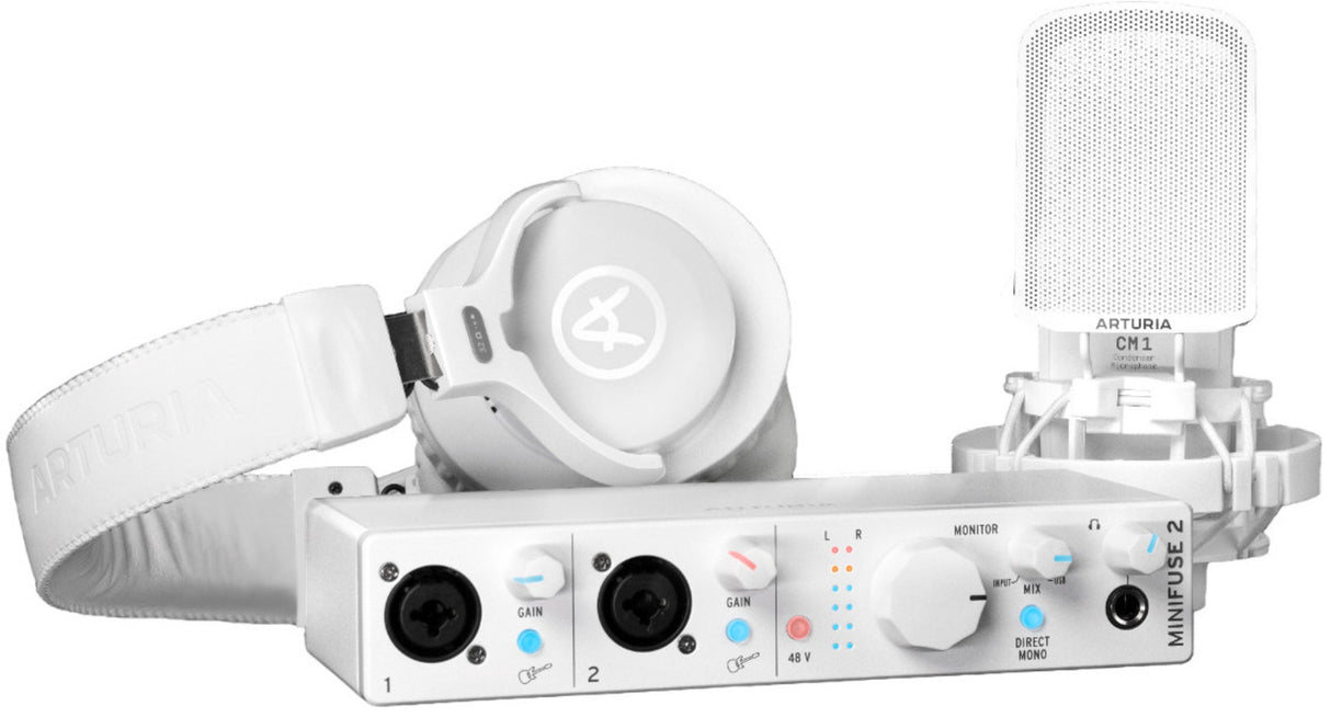 Arturia MiniFuse Recording Pack, White with EF1 Headphones and CM1 Microphone