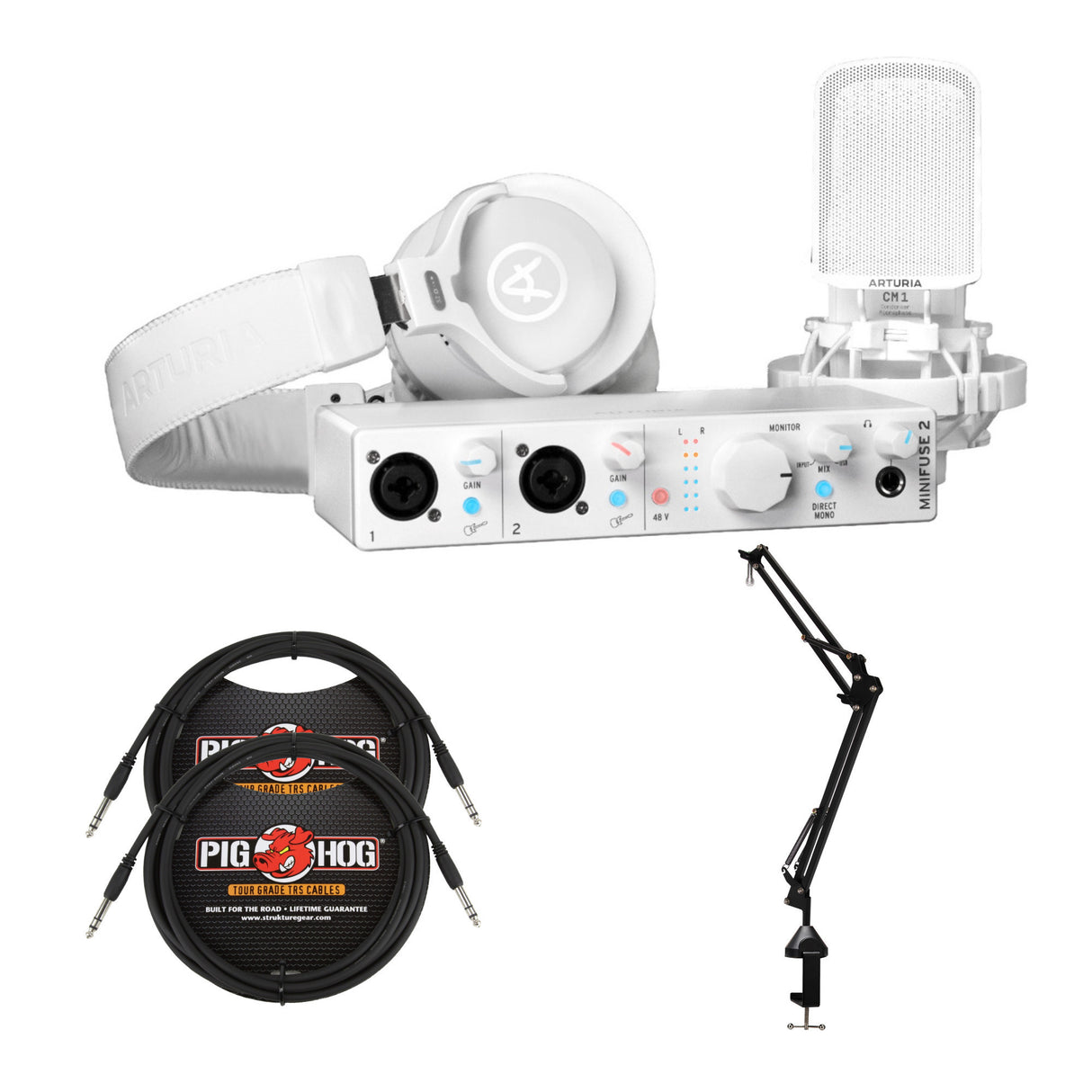 Arturia MiniFuse Recording Pack with Headphones, Microphone, Boom Arm,TRS Cables