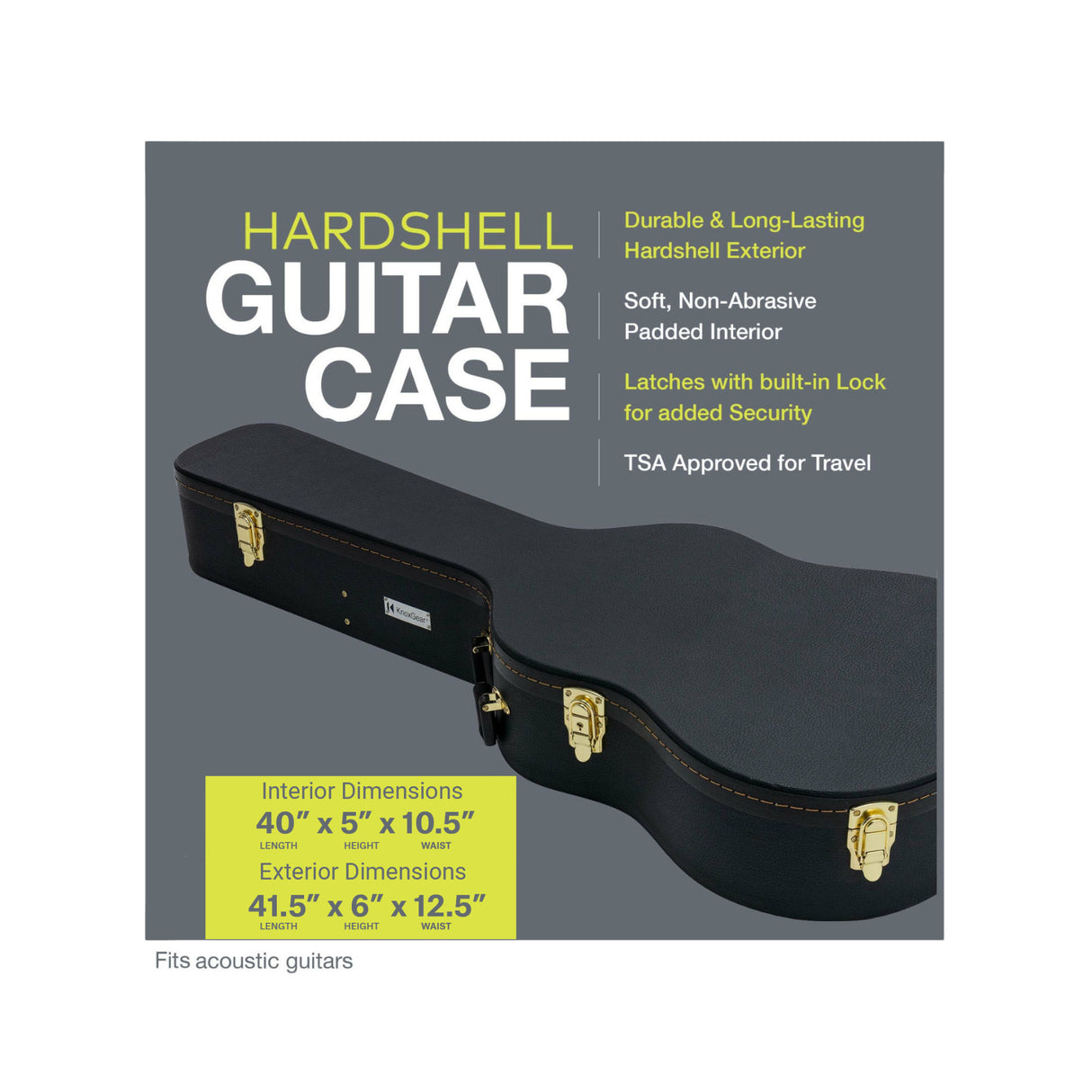 Knox Gear KN-GC02 40-Inch Hard Shell Acoustic Concert Guitar Case