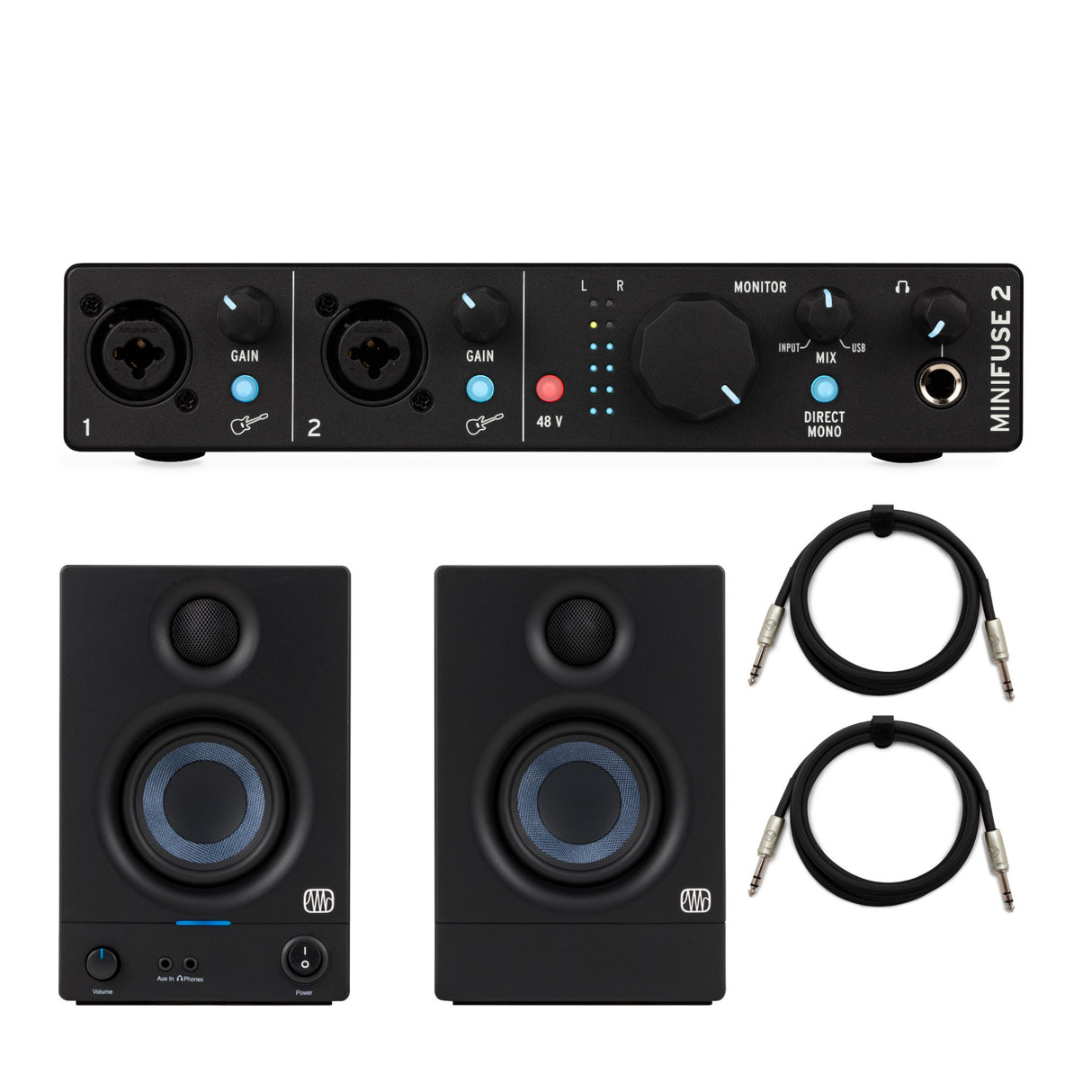 Arturia MiniFuse 2 Audio Interface (Black) with Studio Speakers and TRS Cables
