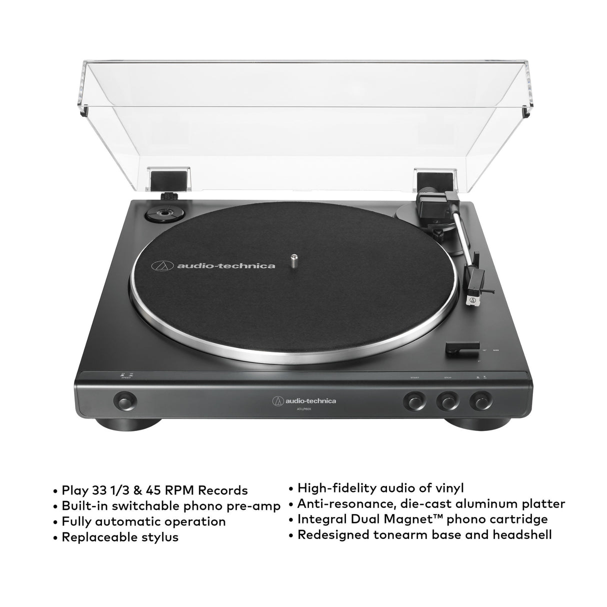 Audio-Technica AT-LP60X Turntable (Black) with Powered Studio Monitors Pair