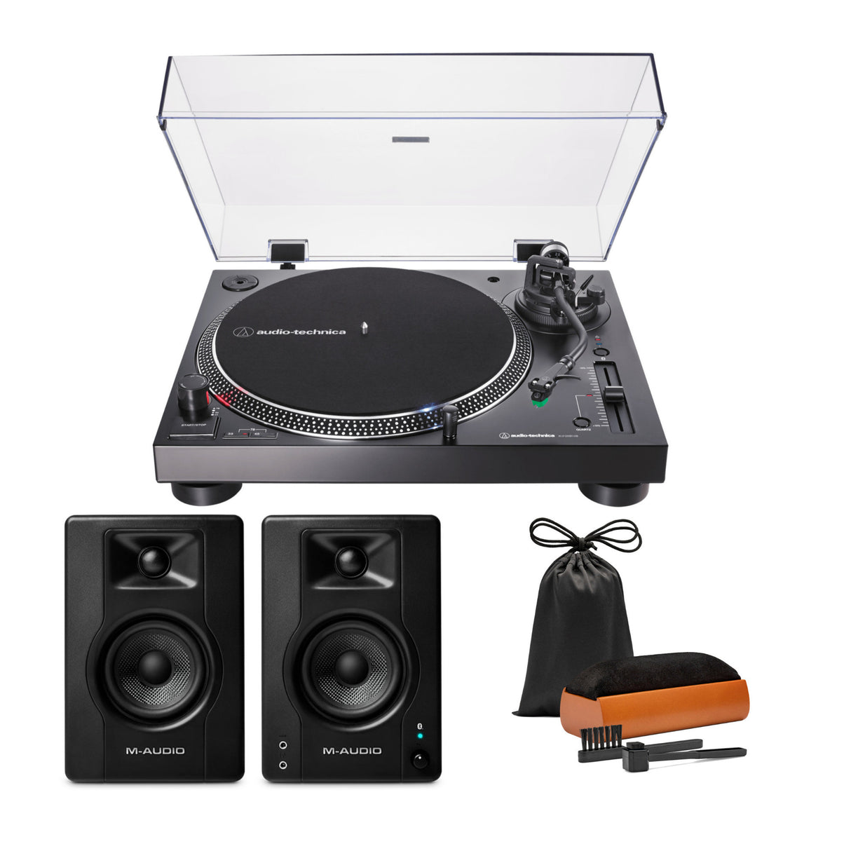 Audio Technica AT-LP120XBT-USB-BK Direct-Drive USB Turntable and Studio Monitors