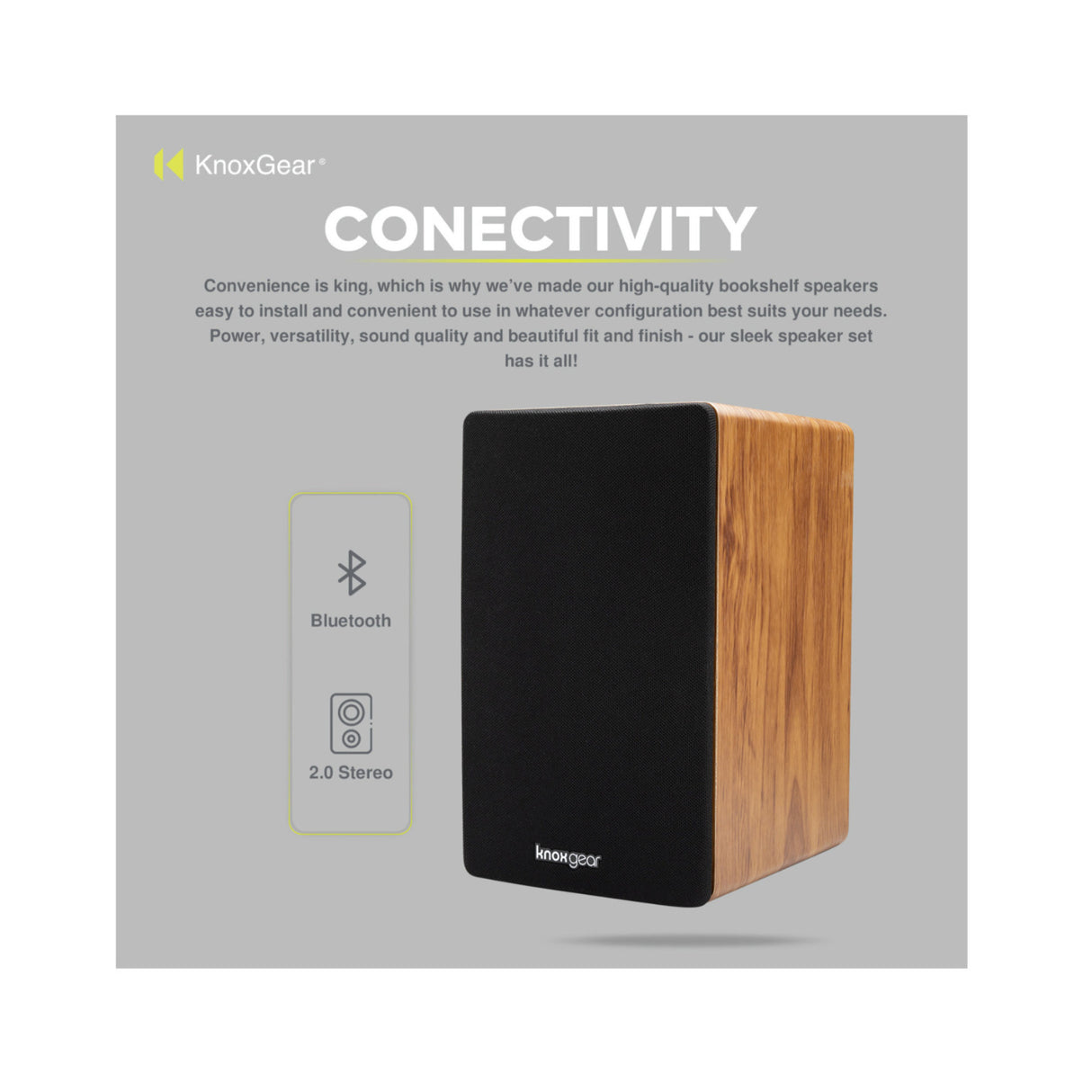Knox Gear LP1 Powered Bookshelf Bluetooth Speakers (Wood Finish)