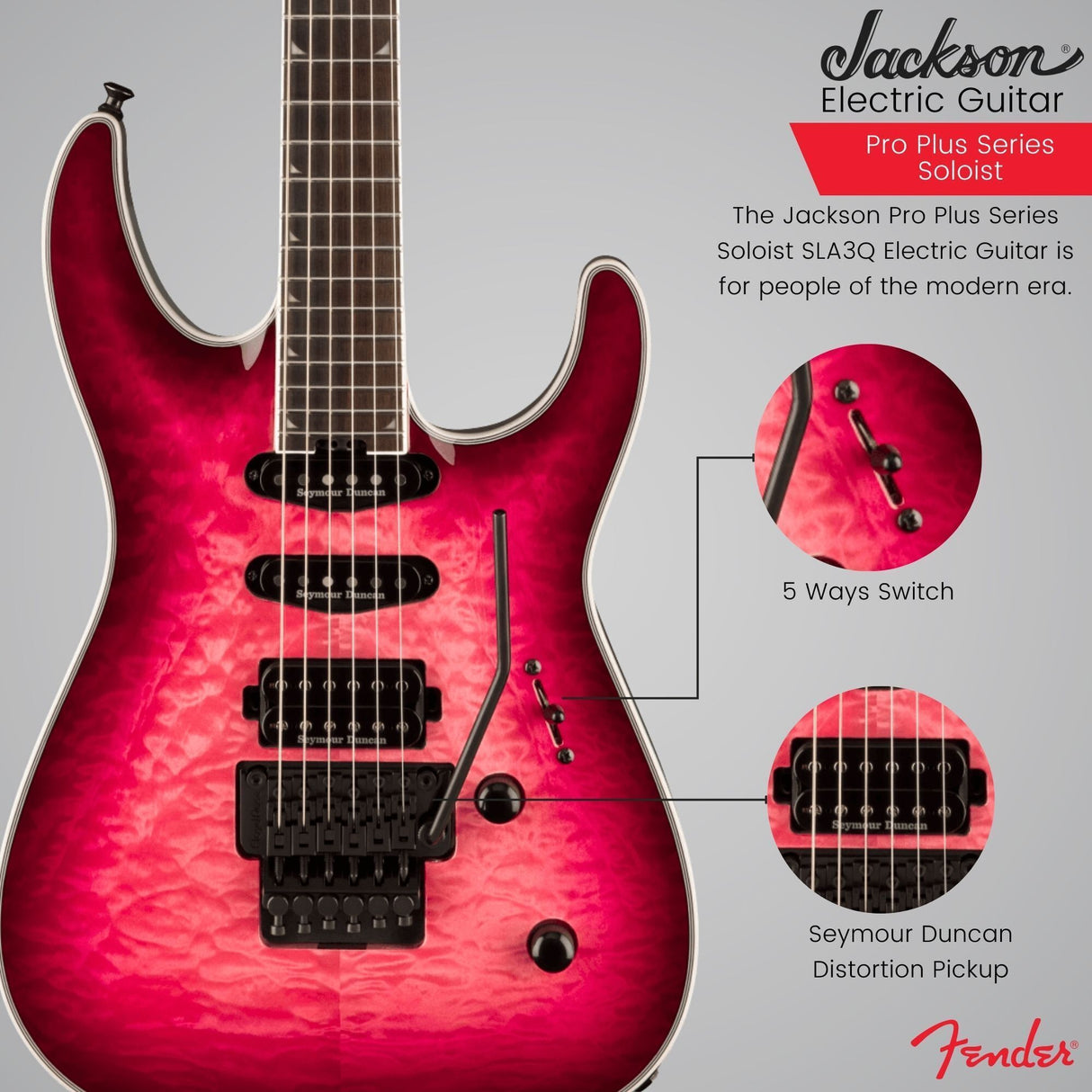 Jackson Pro Plus Soloist SLA3Q 6-String Electric Guitar (Fuschia Burst) and Case
