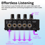 FocusProAudio Compact 4-Ch Stereo Headphone Amplifier with DC 12V Power Adapter