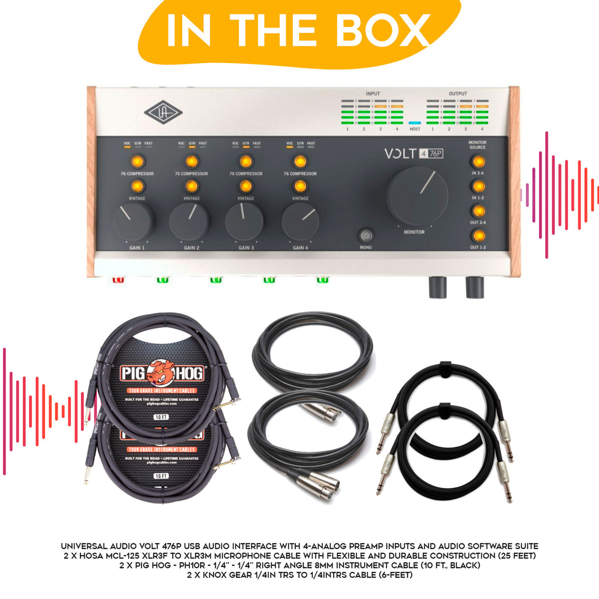 Universal Audio VOLT-476P USB Audio Interface with XLR, Guitar and TRS Cables