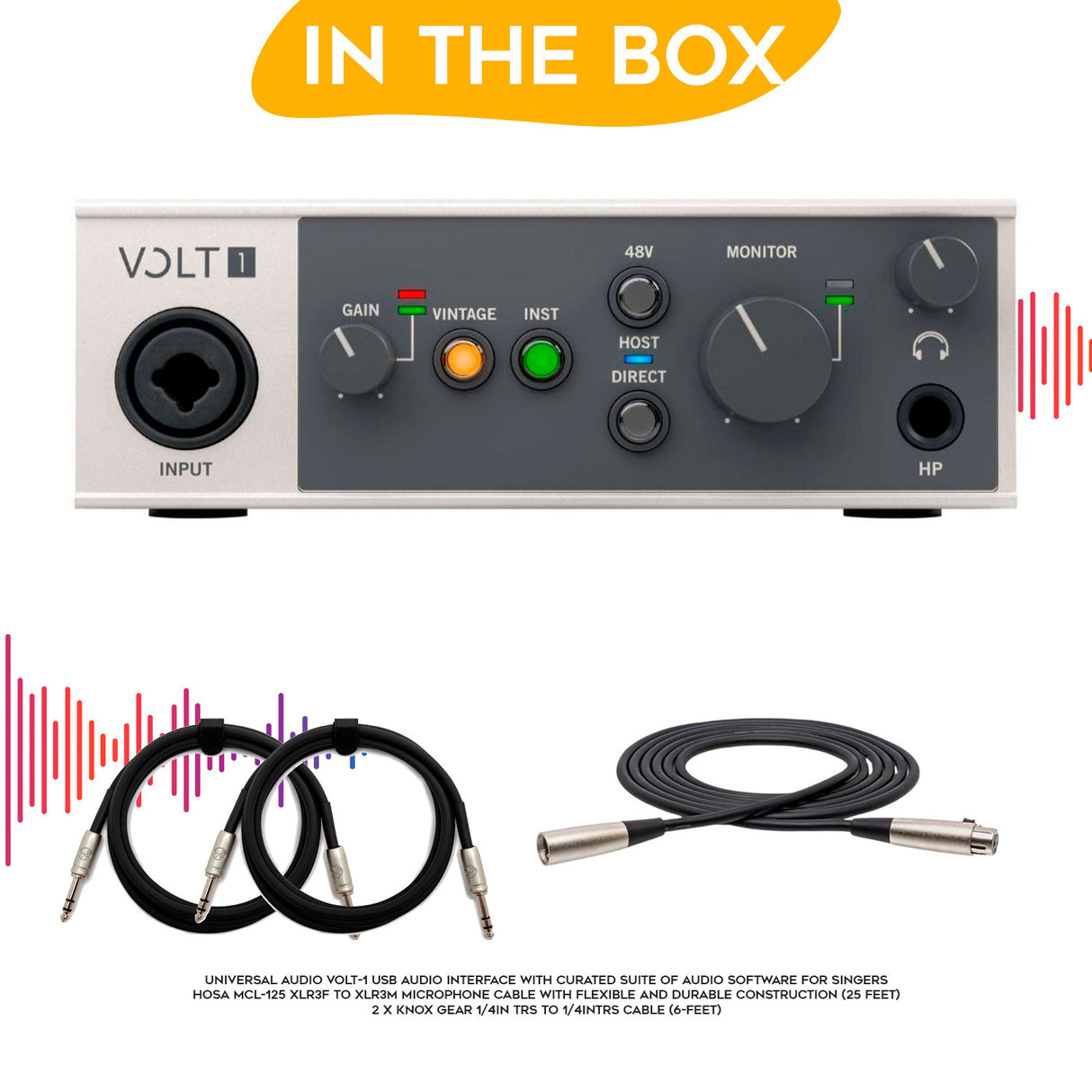 Universal Audio VOLT-1 USB Audio Interface with XLR Cable and 1/4 in. TRS Cables