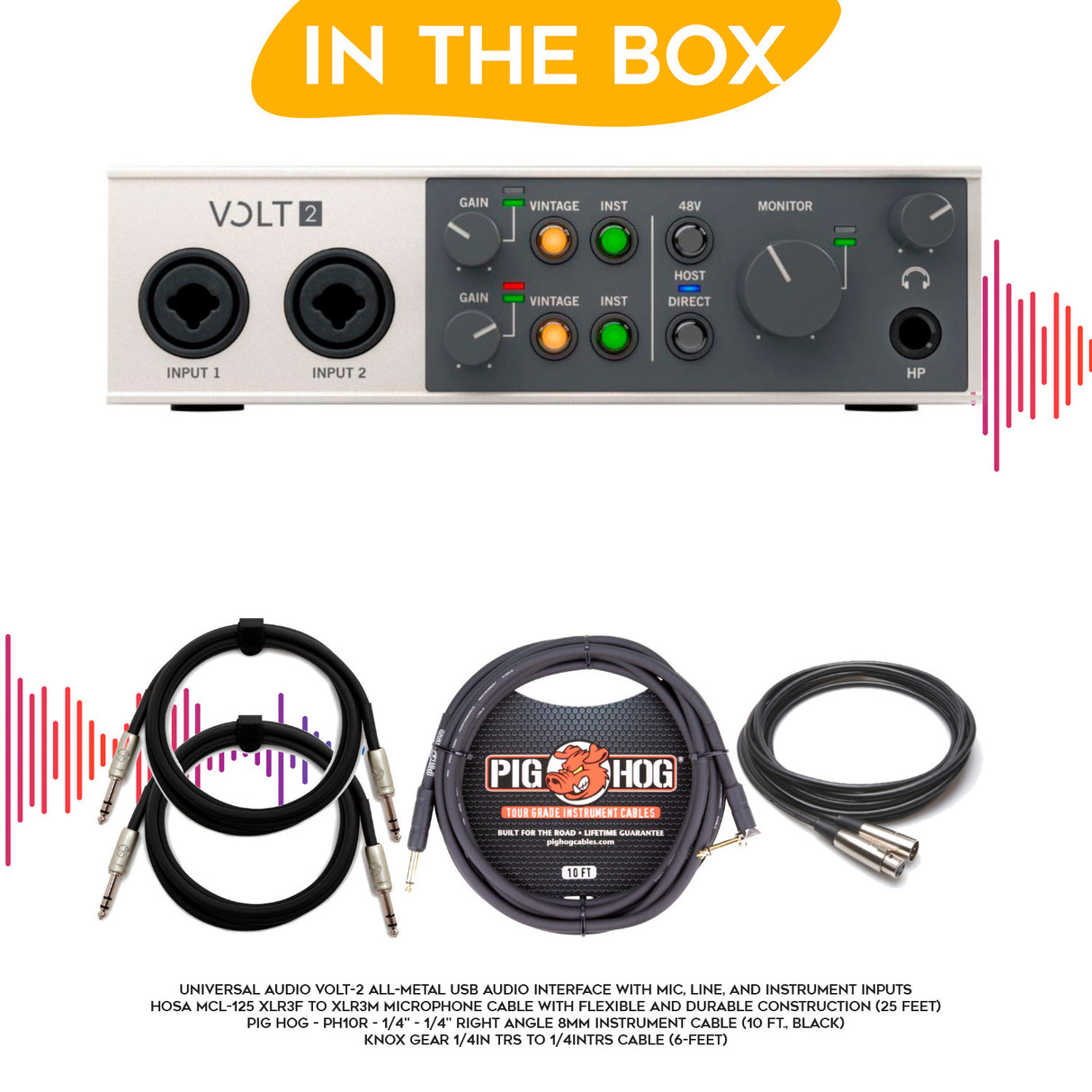 Universal Audio VOLT-2 USB Audio Interface with XLR,Guitar and 1/4 in TRS Cables