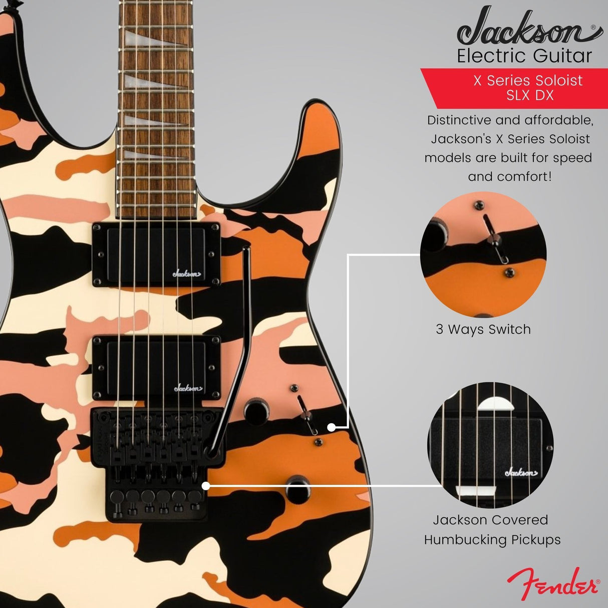 Jackson X Series Soloist SLX DX Electric Guitar (Butterscotch Camo) Bundle