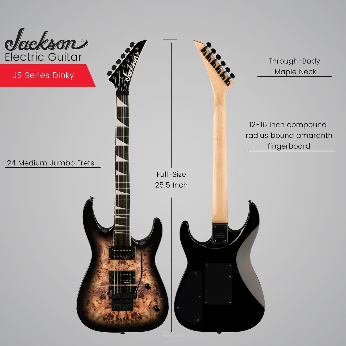 Jackson JS Series Dinky JS32 DKAP Electric Guitar (Black Burst Poplar) Bundle