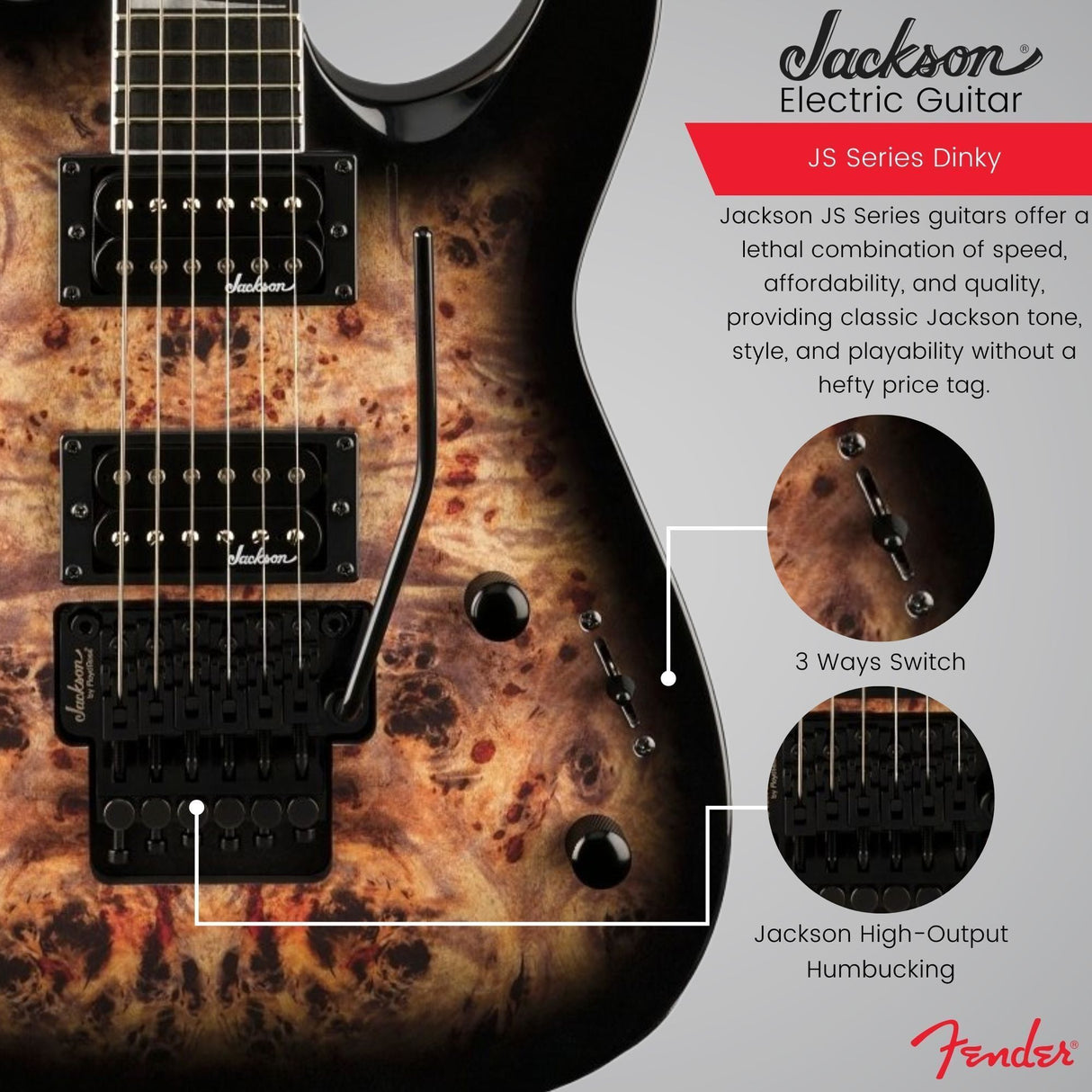 Jackson JS Series Dinky JS32 DKAP Electric Guitar (Black Burst Poplar) Bundle