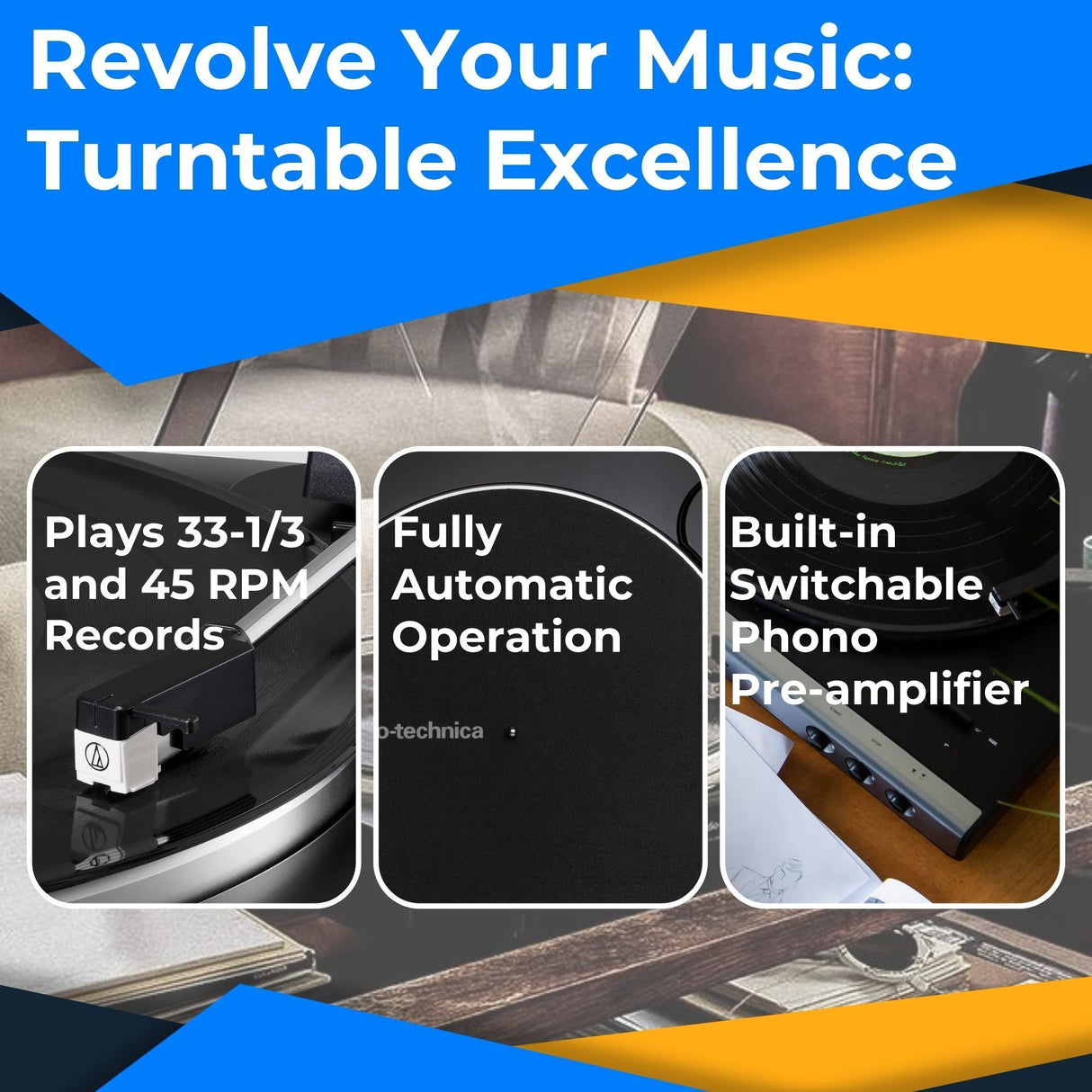 Audio-Technica AT-LP60X Turntable with Monitors and Cleaning Kit