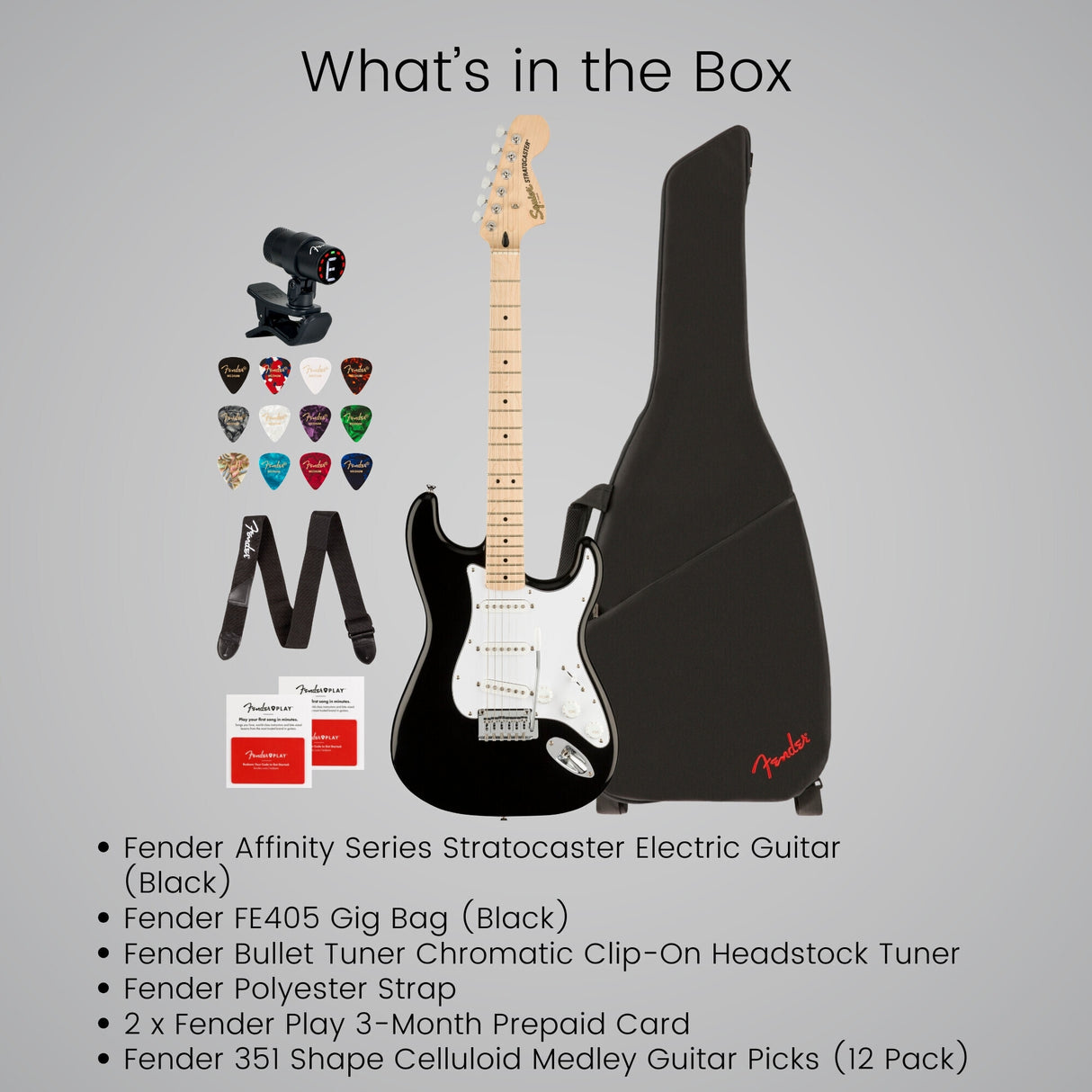 Squier Affinity Series Stratocaster Electric Guitar (Black) Bundle