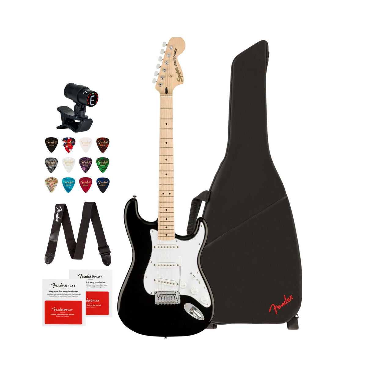 Squier Affinity Series Stratocaster Electric Guitar (Black) Bundle