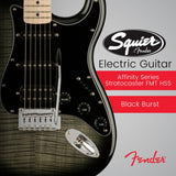 Squier Affinity Series Stratocaster FMT HSS Guitar (Black Burst) Bundle
