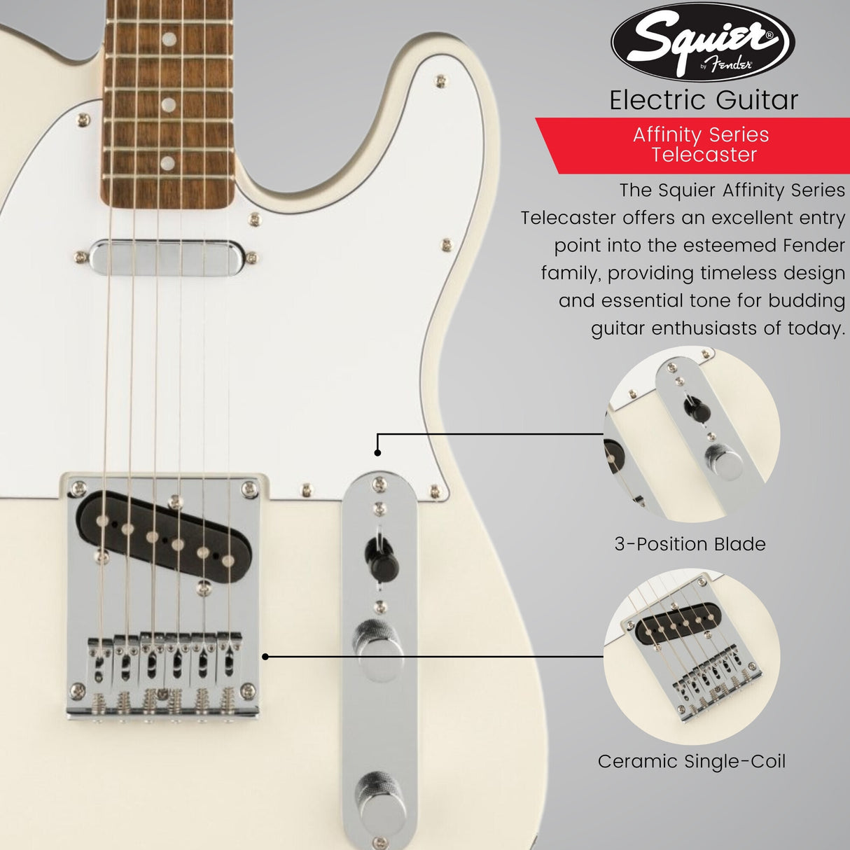 Squier Affinity Series Telecaster Electric Guitar (Olympic White) Bundle
