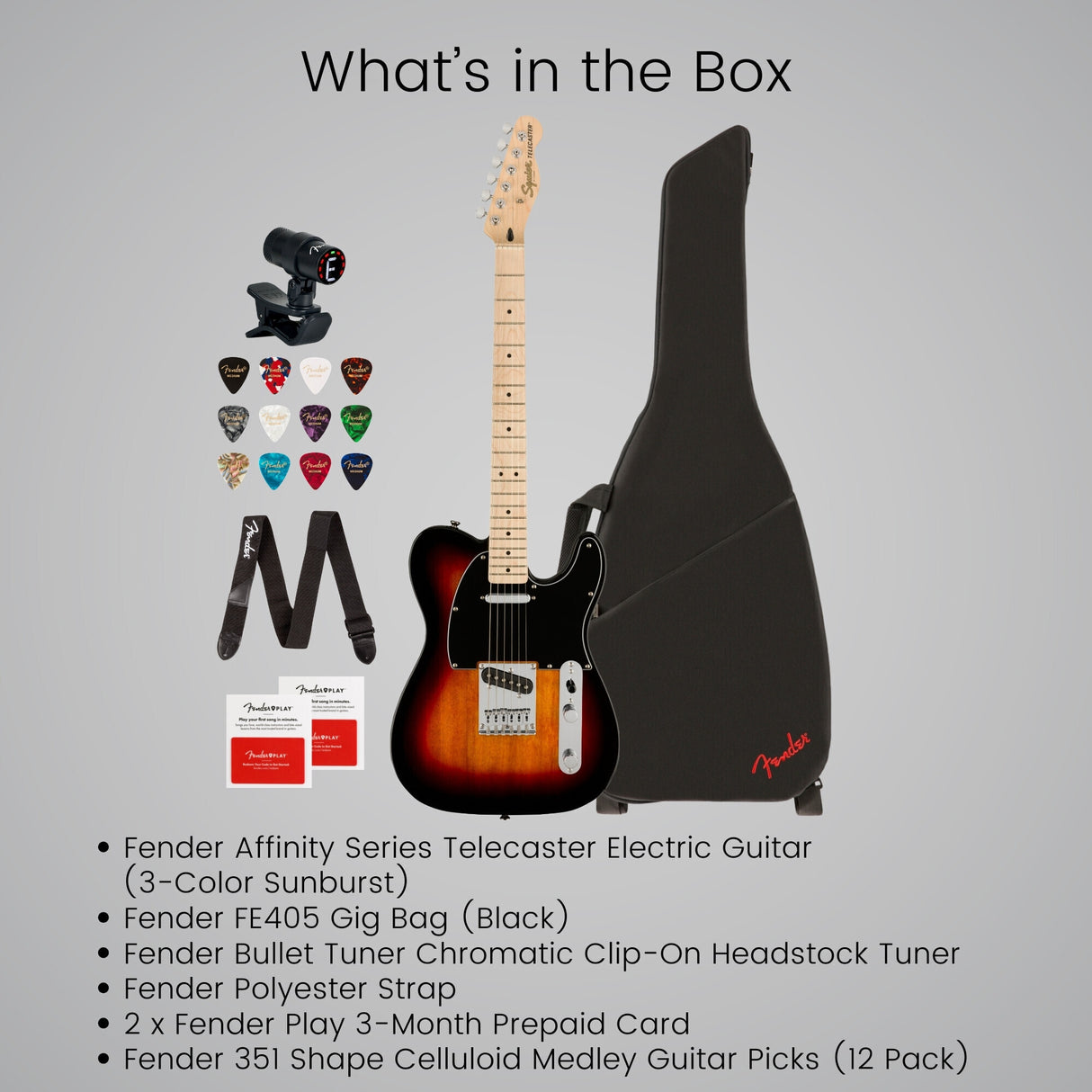 Squier Affinity Series Telecaster Electric Guitar (3-Color Sunburst) Bundle