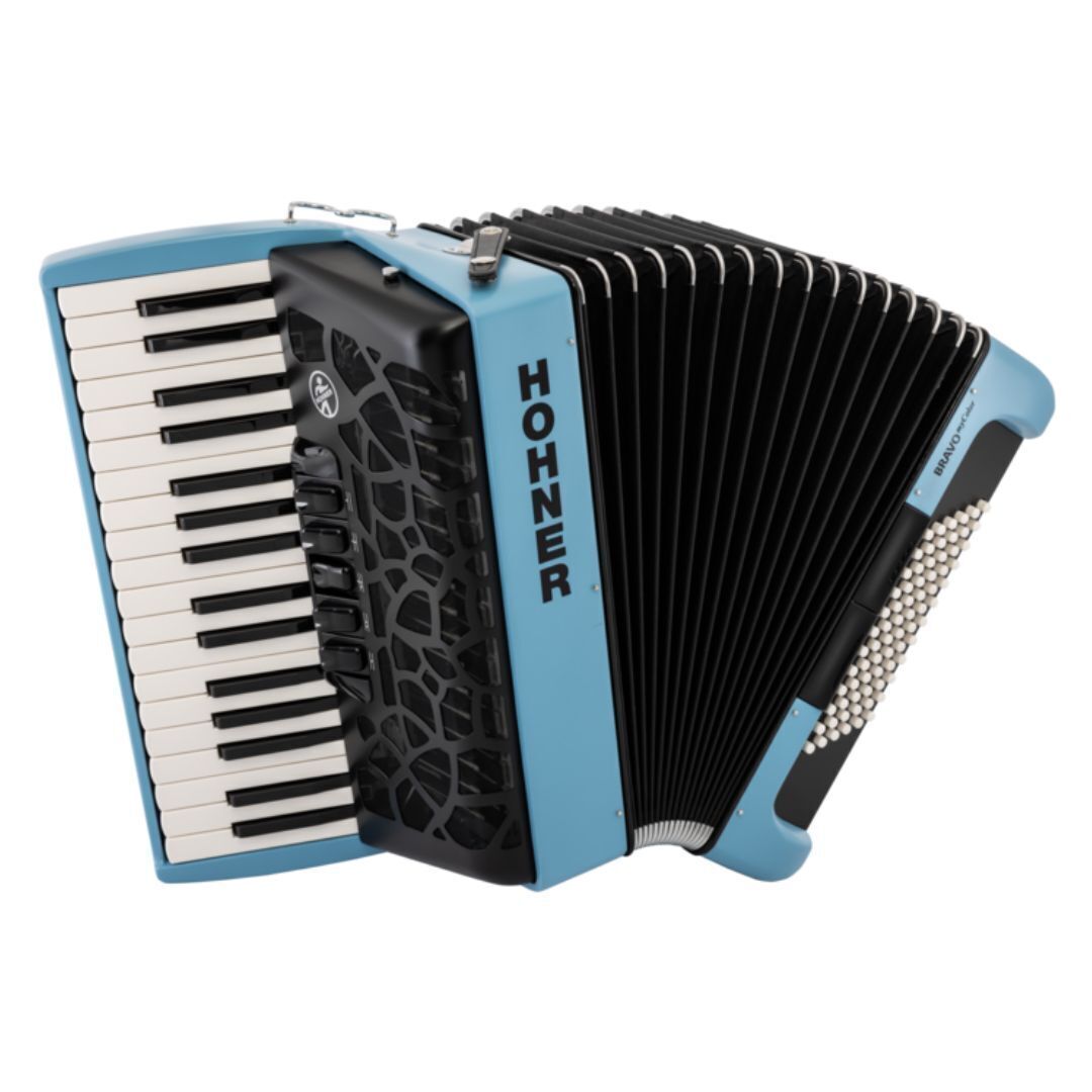 Hohner BRAVO MyColor III 72 Chromatic Piano Key Accordion (Sky Steel Light Blue)