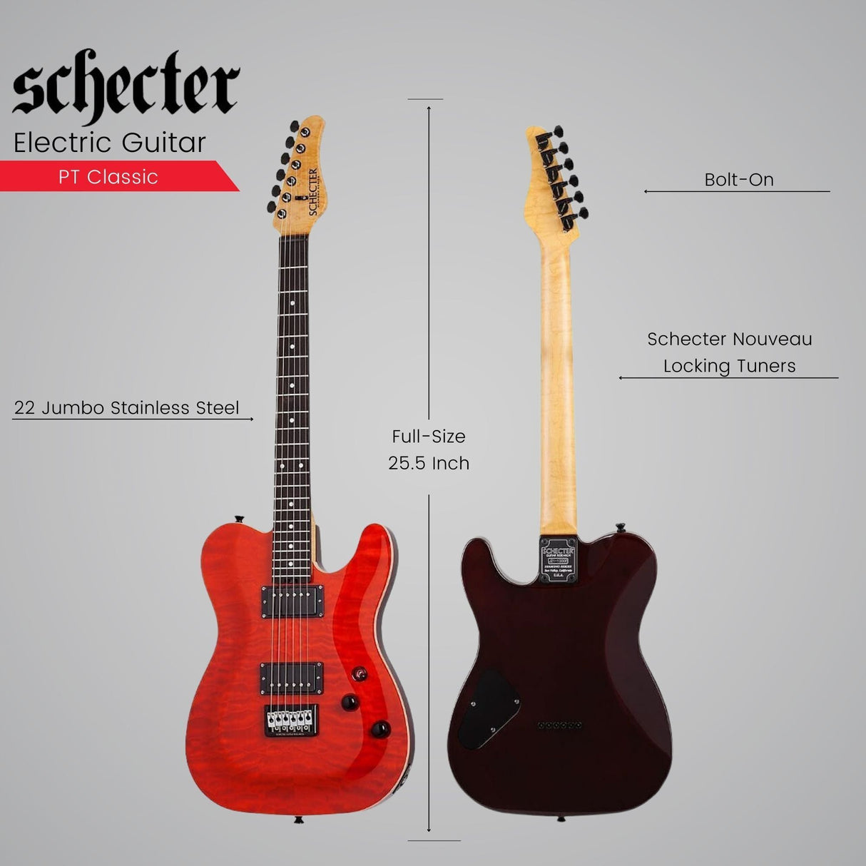 Schecter PT Classic Electric Guitar (Inferno) with Hardshell Case Bundle