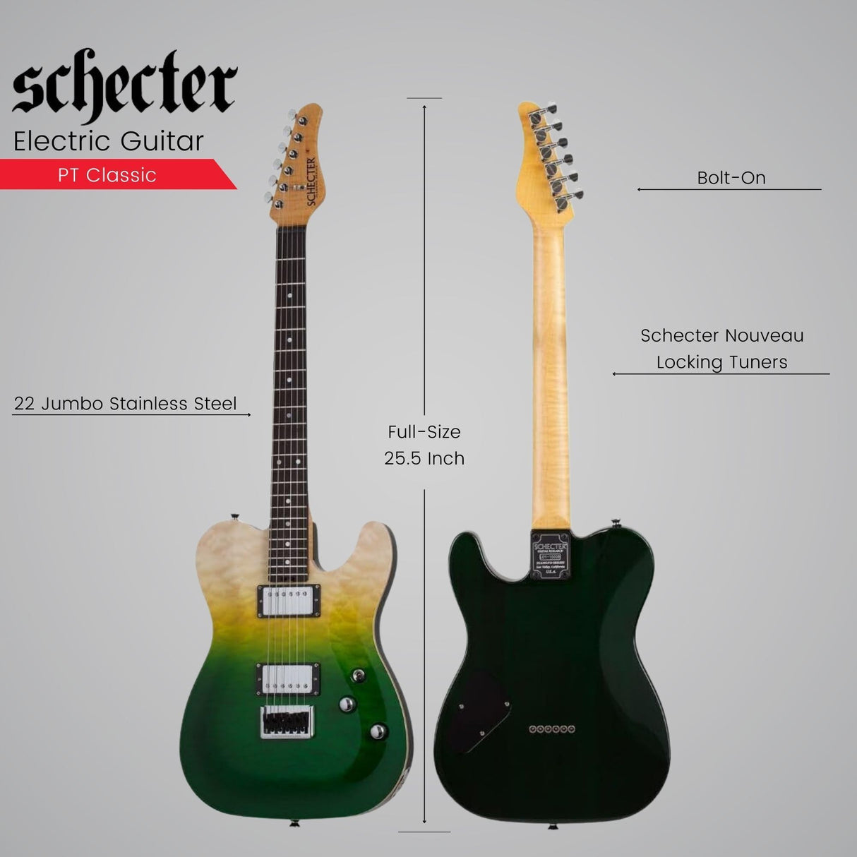 Schecter PT Classic Electric Guitar (Caribbean Fade Burst) with Hardshell Case