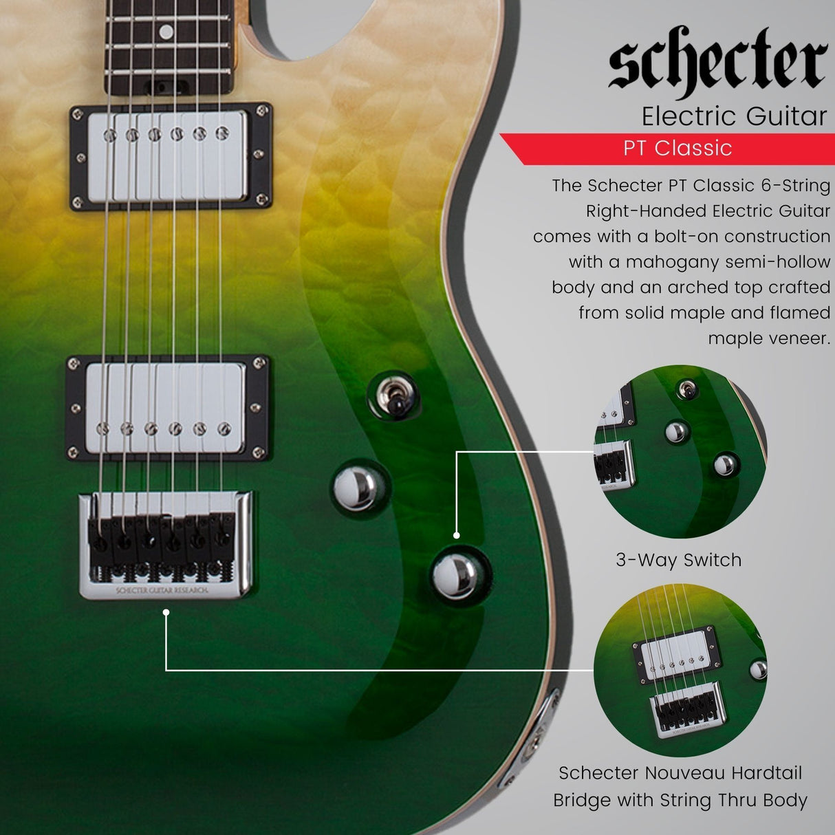 Schecter PT Classic Electric Guitar (Caribbean Fade Burst) with Hardshell Case