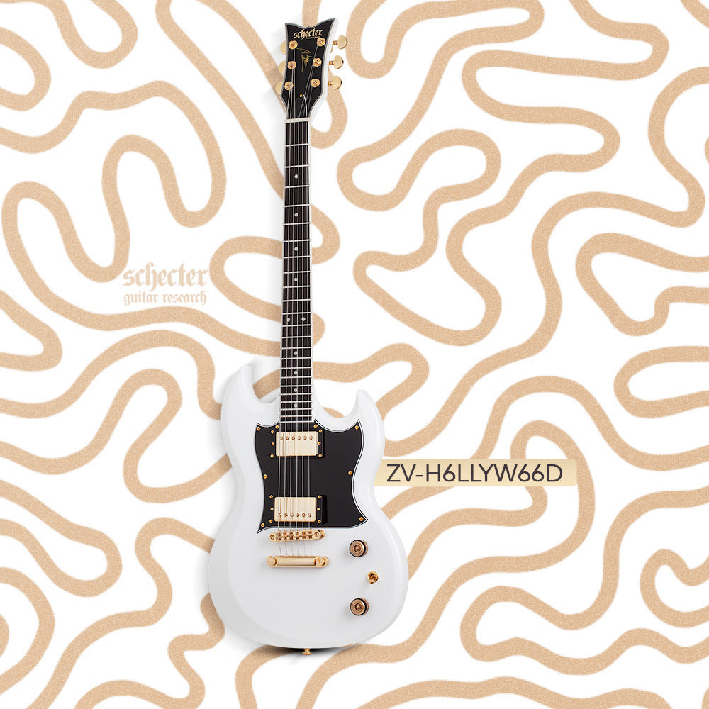 Schecter ZV-H6LLYW66D Electric Guitar (Gloss White) with Hardshell Case Bundle