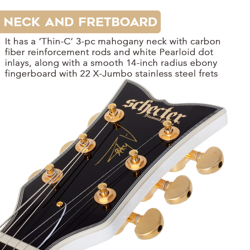 Schecter ZV-H6LLYW66D Electric Guitar (Gloss White) with Hardshell Case Bundle